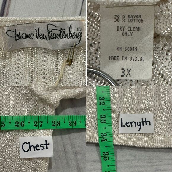 Diane Von Furstenberg Size 3X Sheer Metallic Cable Knit Sweater Top Lagenlook - Picture 3 of 11